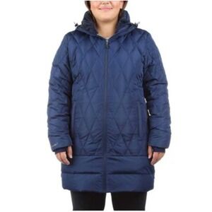 Moosejaw Women Size Medium Quilted Down Mid-Length Hooded Jacket Blue #7726256